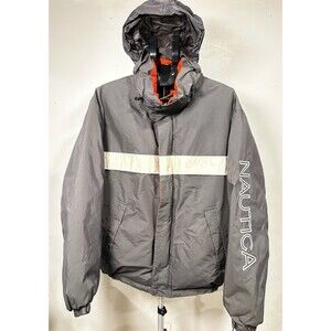 Vintage Nautica Mens Hooded Reversible Down Puffer Jacket Size 2XL Y2K Style